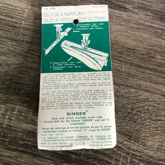Vtg NOS Singer Zipper Cording Foot - Picture 5 of 10